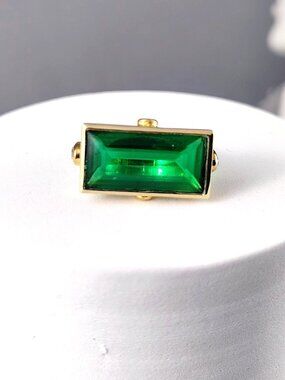 Gold-Tone Ring with Emerald Green Rectangular Stone
